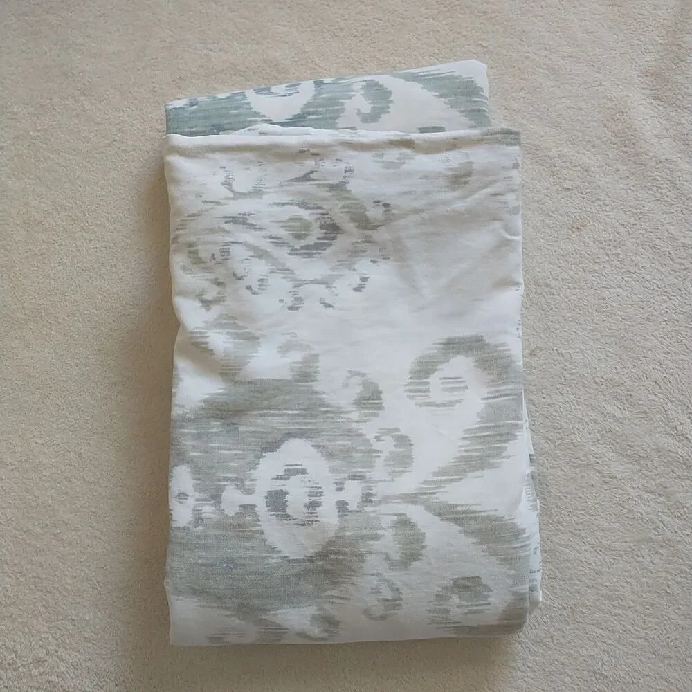 Pottery Barn Twin Duvet Cover Linen Cotton Blend Ikat Pattern White Green